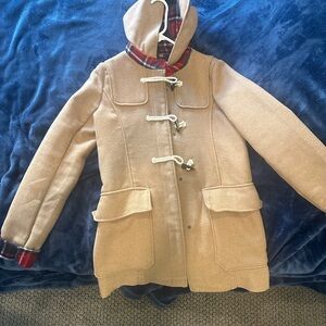 Thread & Supply Tan Coat with Plaid Accents
